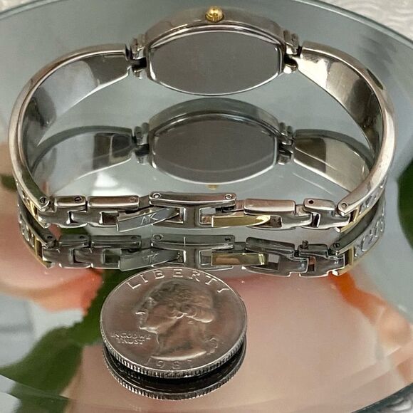 Anne Klein Two-Tone Tonneau Case Bracelet Watch Textured Dial Roman Numerals - Picture 9 of 13